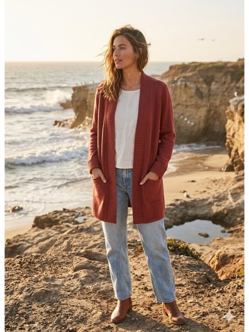 Tahari Patch Pocket Cardigan Sweater Burgundy Size XL Coastal Preppy Minimalist